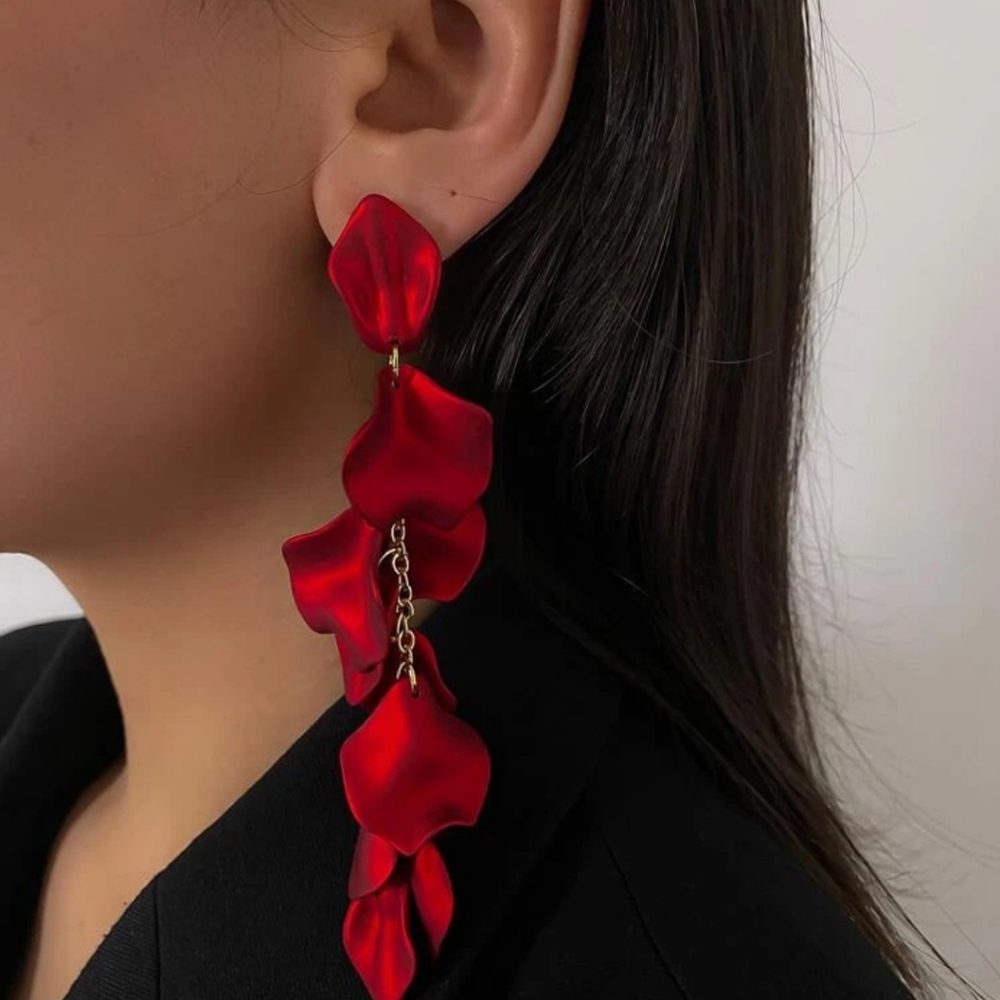 Metallic Red Petal Earrings